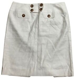 AK Anne Klein Women's White Linen Blend Button Detail Knee Length Skirt Size 10
